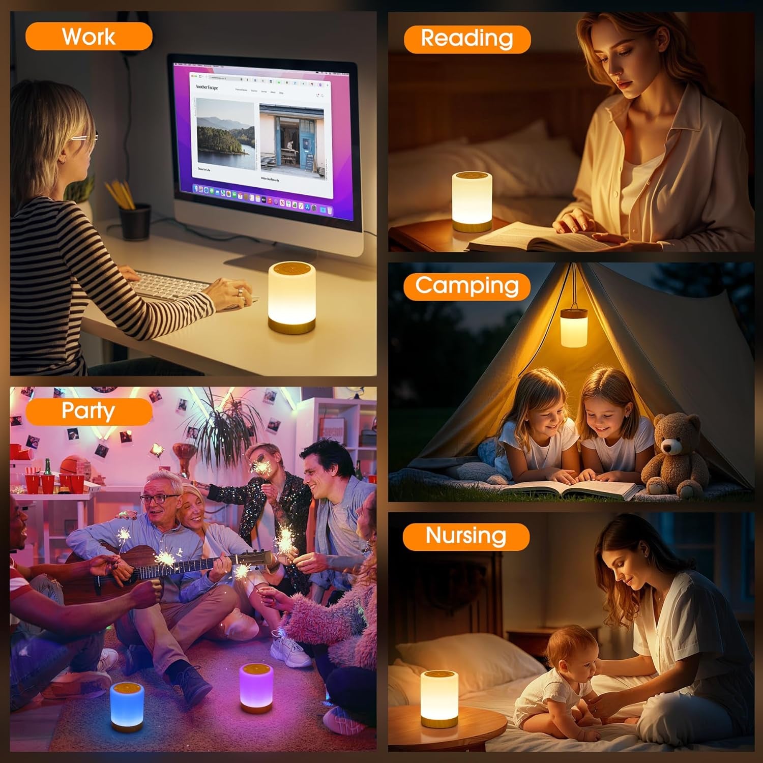 Lampe De Chevet Tactile À Intensité Variable, 4 Modes & 256 Couleurs RVB Changement LED Veilleuse Enfants, Lampe D'Allaitement Rechargeable Par USB, Lampe De Table Sans Fil Pour La Chambre